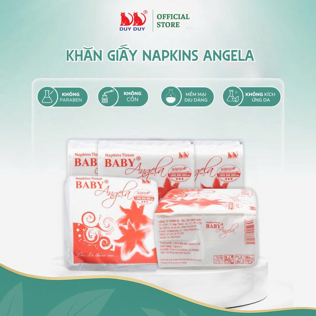 Giấy ăn Angela 100% bột giấy 60 tờ (31x31cm) lụa mềm siêu dai