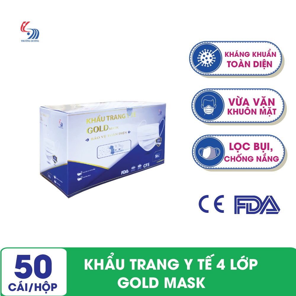 Khẩu trang y tế 4 lớp Gold Mask Trường Dương Hộp 50 cái - Khẩu trang tiệt trùng, kháng khuẩn toàn diện, bảo vệ tối đa