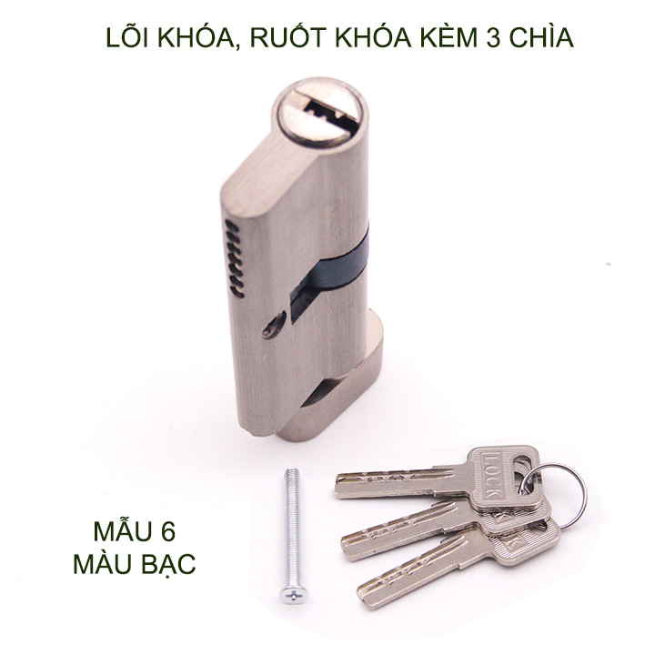 Lõi khóa cửa tay gạt dài 80mm, khóa 1 bên, vặn 1 bên kèm 3 chìa-Mẫu 6