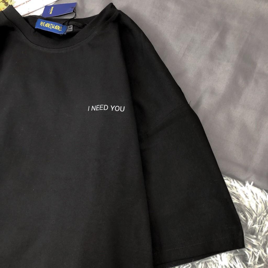 Áo thun cotton in chữ phản quang I need you - ẢNH THẬT