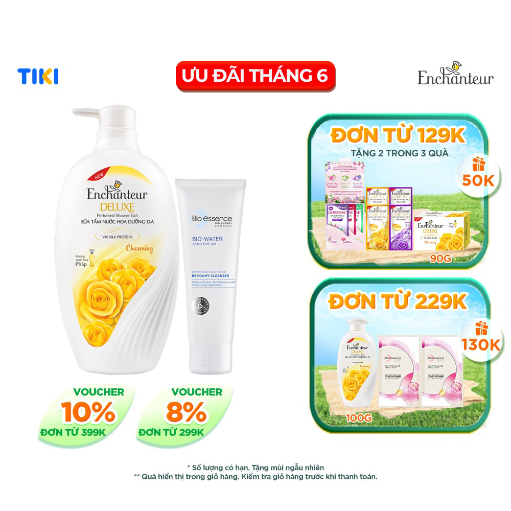 Combo Enchanteur sữa tắm dưỡng da hương nước hoa Charming 650g và Sữa rửa mặt cấp ẩm và phục hồi Bio Essence Bio-Water B5 Foamy Cleanser 100g