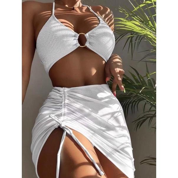 Bikini 3 mảnh kèm chân váy sexy màu xanh biển
