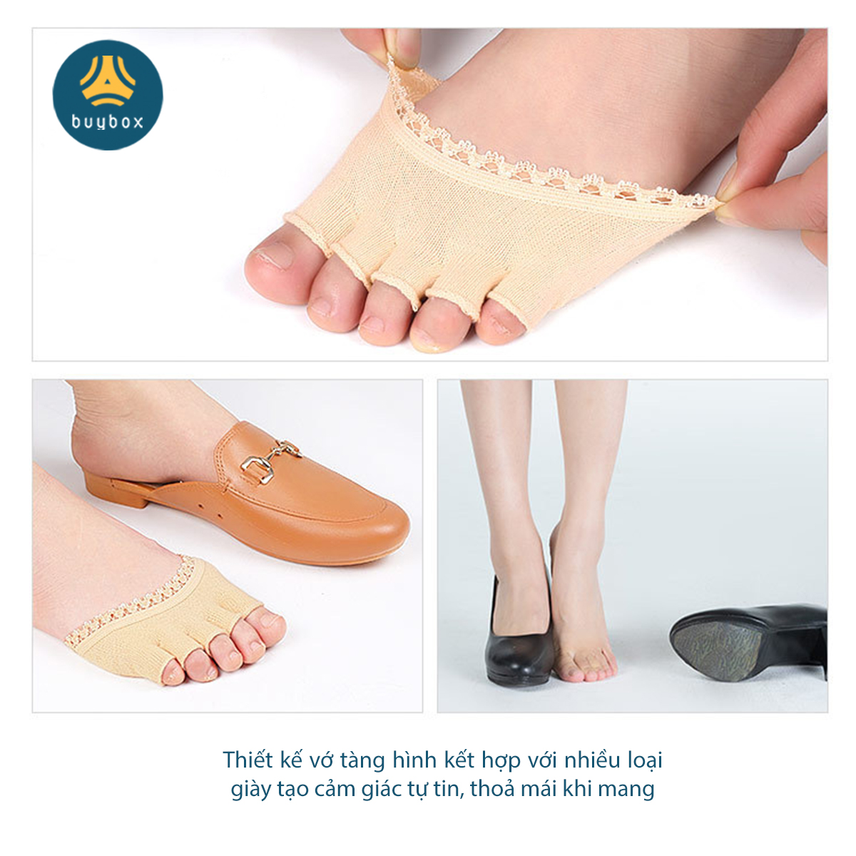 Vớ nửa bàn chân, chất cotton thoáng mát, thấm hút tốt dành cho giày cao gót, búp bê - Buybox - BBPK287