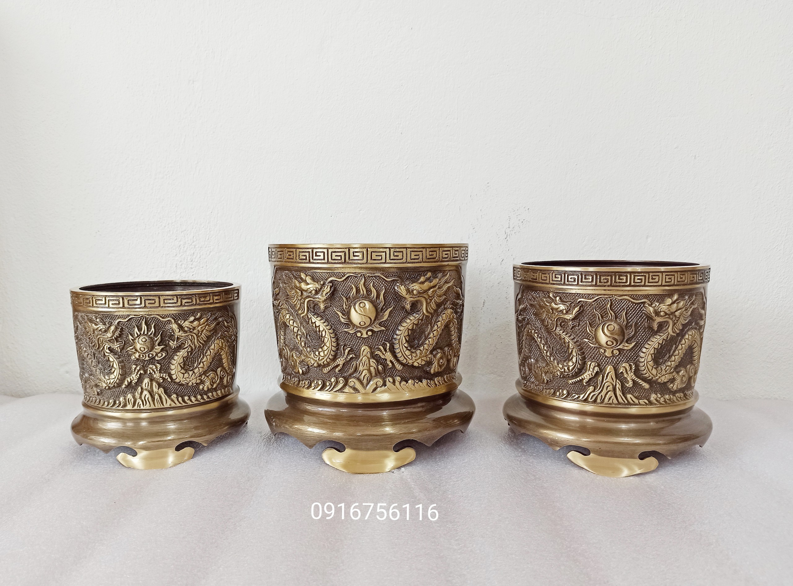 Bát hương đồng thau bát hương đúc rồng nổi