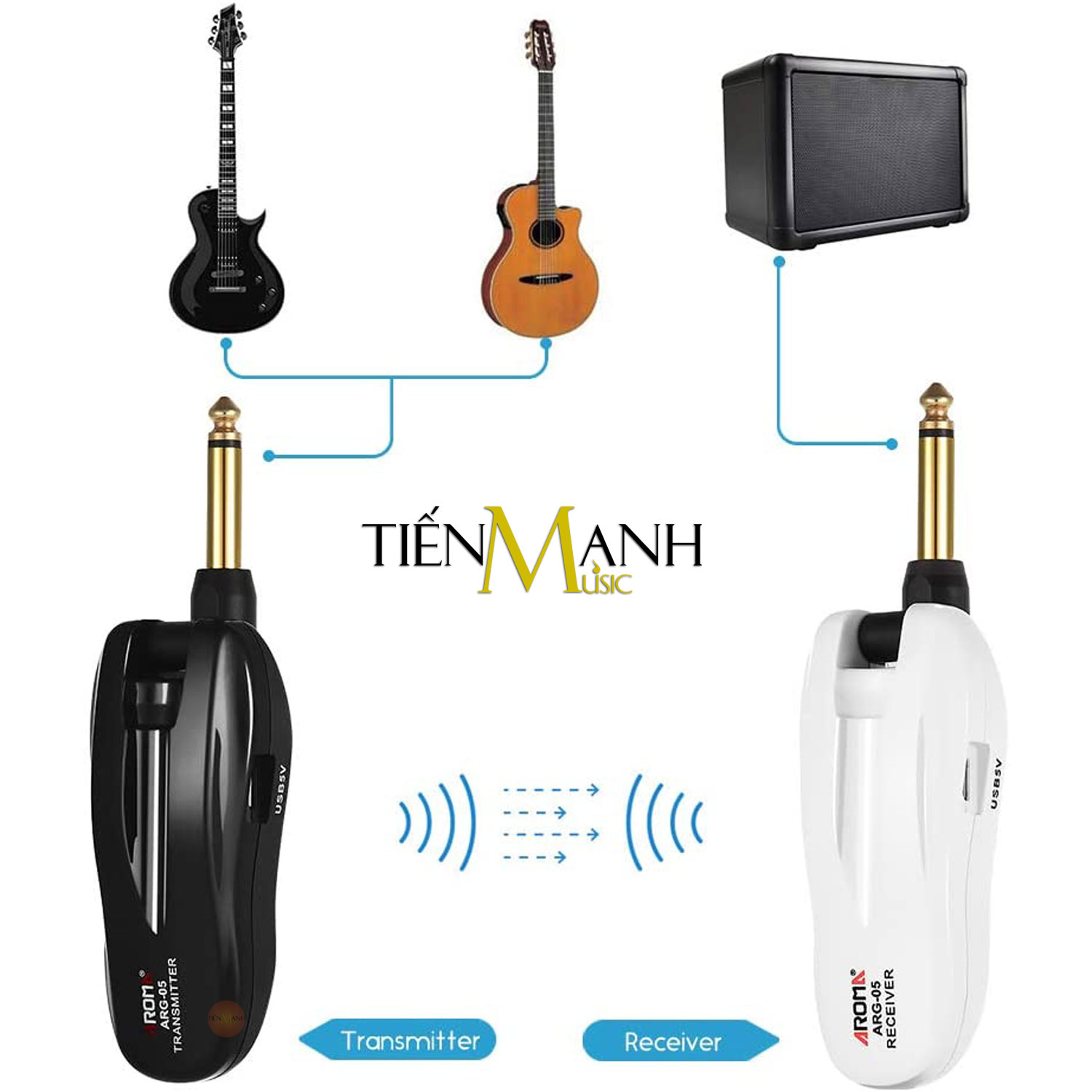 Aroma ARG-05 Bộ Thu Phát Tín Hiệu Không Dây ARG5 Wireless System - Pin sạc, Dùng cho Đàn Guitar và mọi loại Nhạc Cụ khác ARG05 Hàng Chính Hãng - Kèm Móng Gẩy DreamMaker