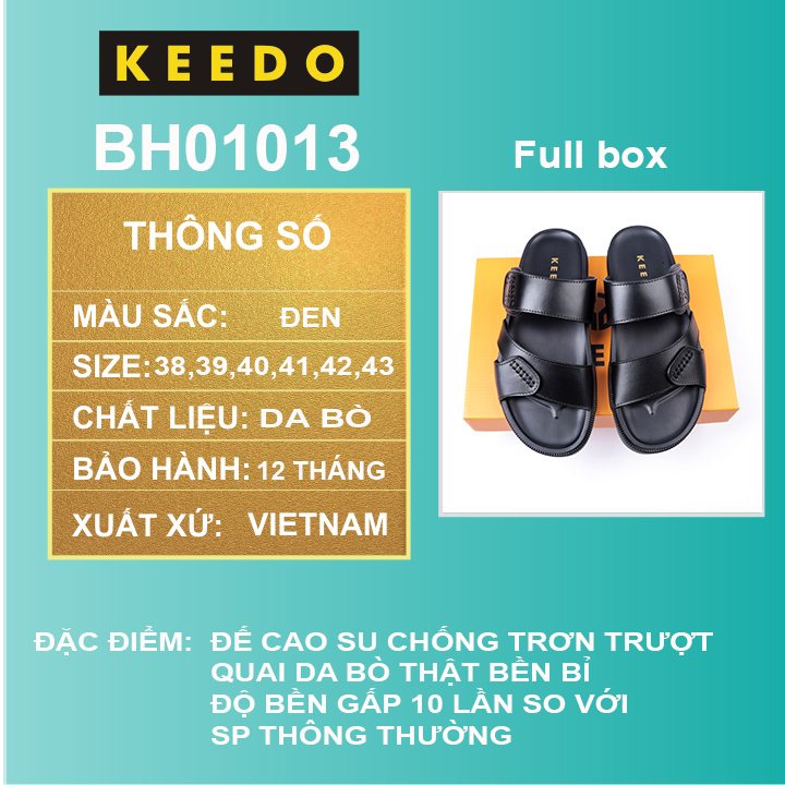 Dép da nam quai ngang cao cấp KEEDO BH01013