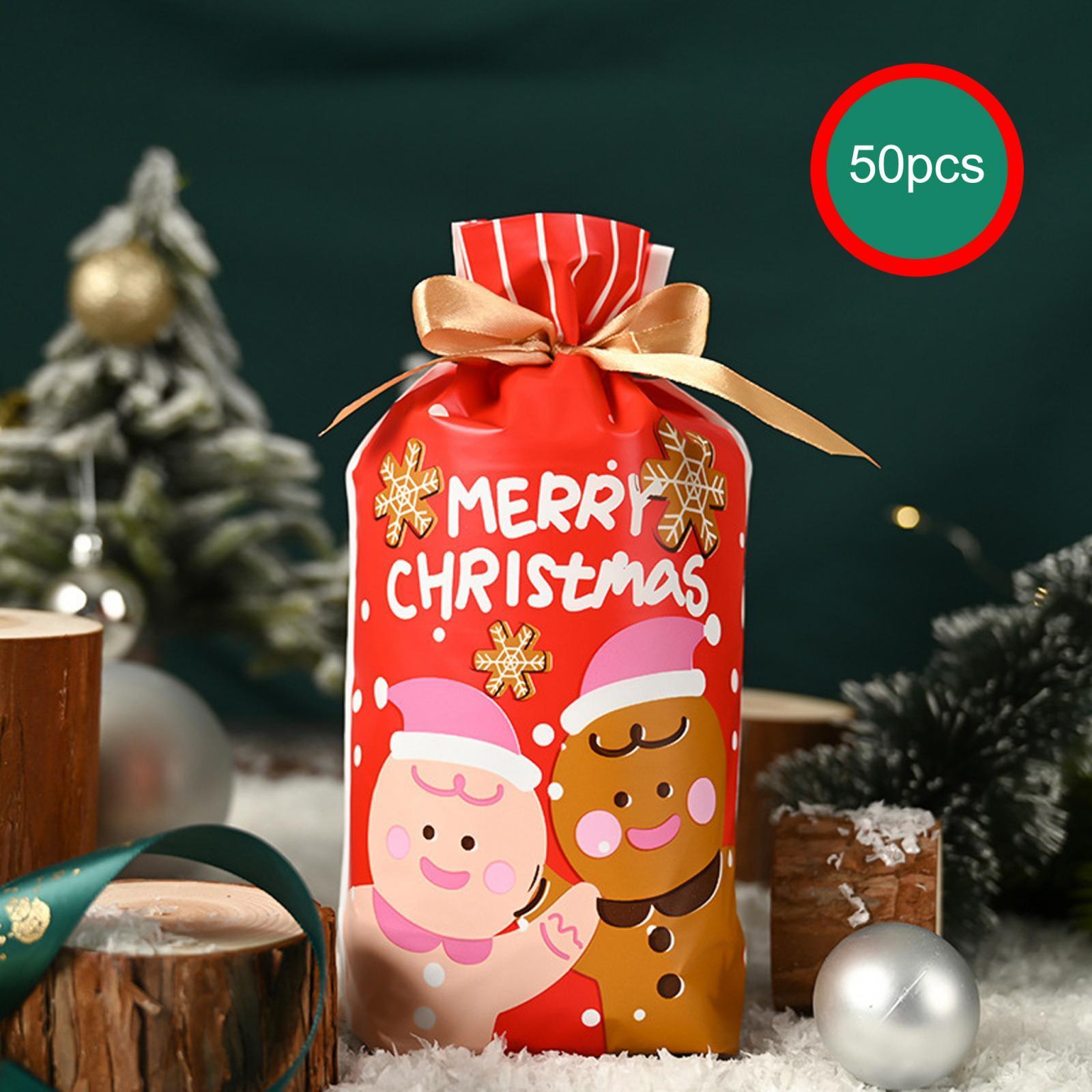 50Pcs Gift Bags Gift Wrapping Bags Christmas Present Bags Xmas Party Favors Reusable Christmas Theme Storage Bags Cookie Bags