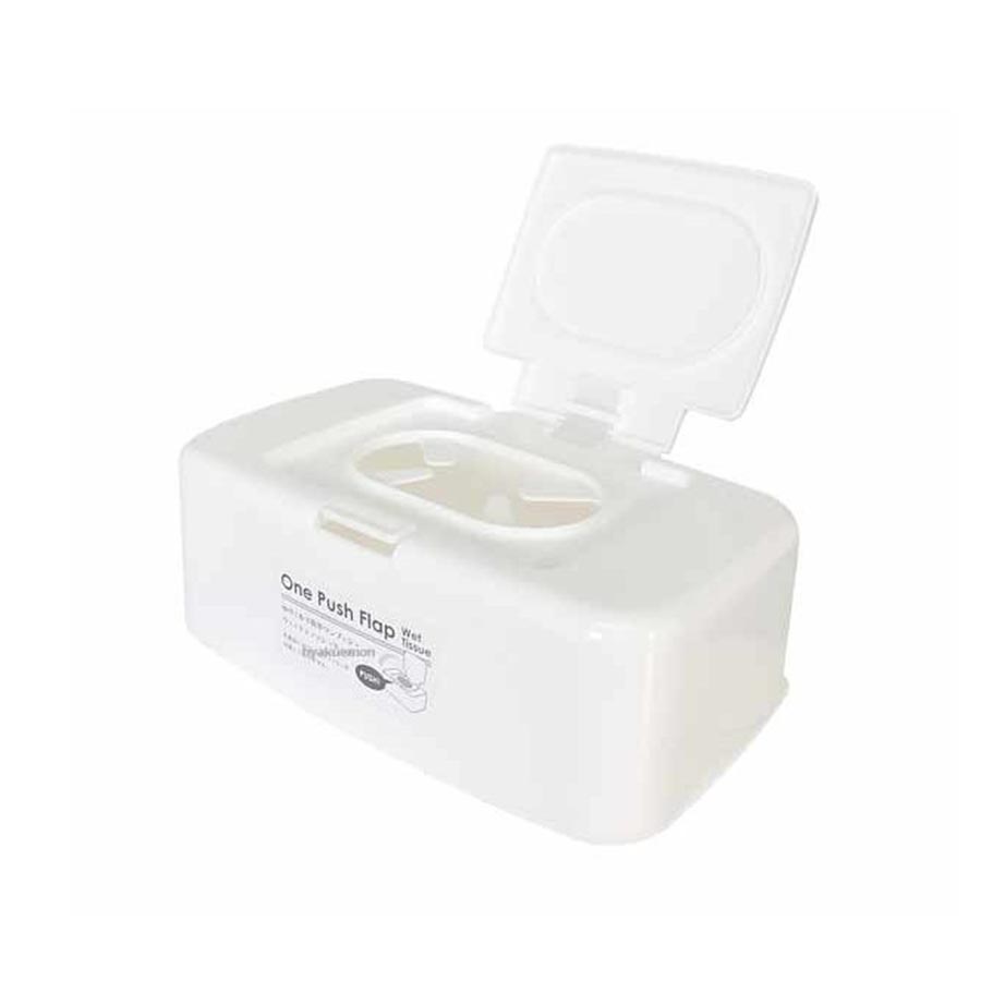 Combo Hộp Đựng Bảo Quản Giấy Ướt Có Nắp Bật + Cốc Nhựa Cao Cấp Tiện Dụng Màu Trắng - Nội Địa Nhật Bản