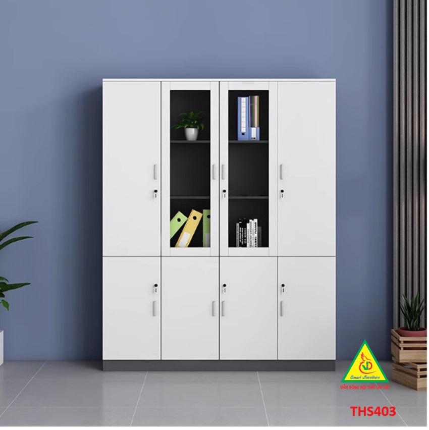Tủ hồ sơ, tủ tài liệu, tủ văn phòng gỗ MDF cánh kính THS403 - Nội thất lắp ráp Viễn Đông adv
