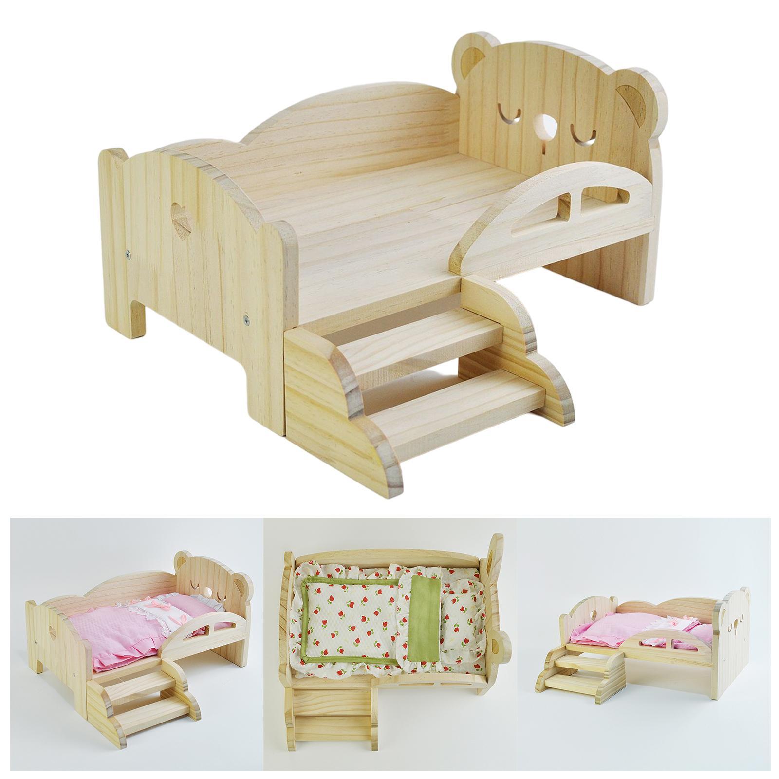 Doll Miniature Bed with Stairs Fashion Doll Play for 1:6 Doll Accessories Bear