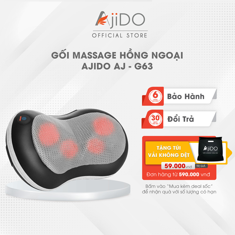 Gối Massage Hồng Ngoại Đa Năng AJIDO AJ - G63, Mát Xa Cổ Vai Gáy - Lưng - Toàn Thân