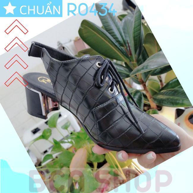 Giày bốt nữ cổ thấp 4p RO434 ROSATA tại BCASHOP kiểu sandal, phối thun ở quai hậu và cột dây phía trước - màu đen
