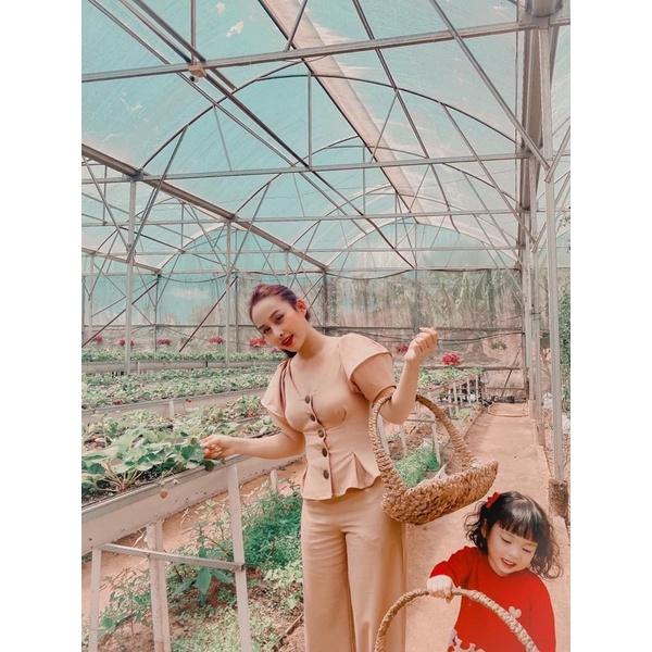SET ÁO PEPLUM TAY BỒNG QUẦN SUÔNG