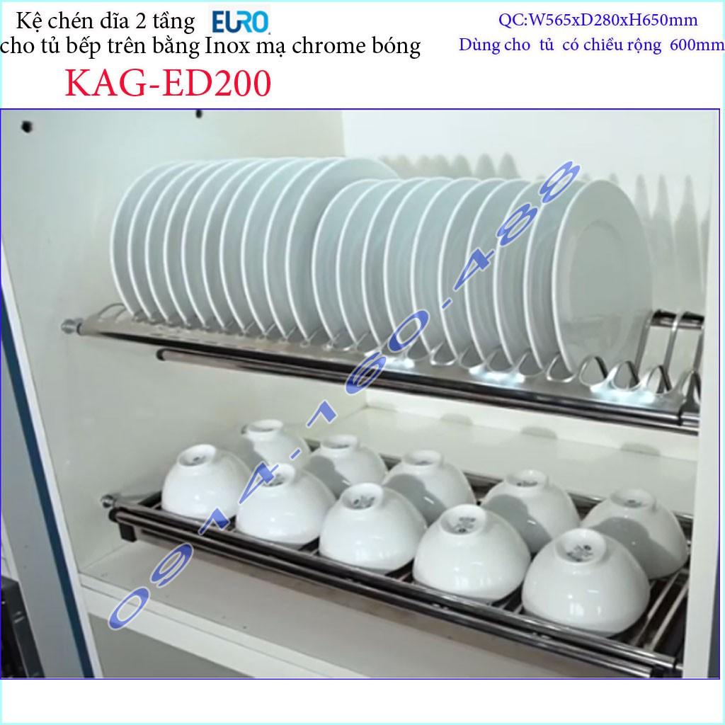 Kệ chén dĩa âm tủ KAG-ED200 - 56.5cm, Kệ chén bát chữ V 2 tầng Euro 56.5cm có khay hứng nước thiết kế đẹp tiện dụng