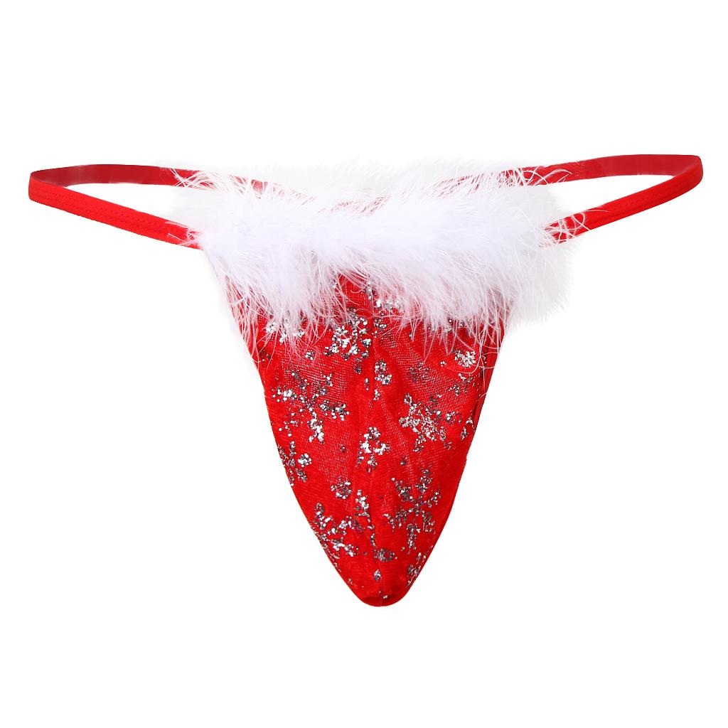 Men's Christmas Snowflake Underwear Bikini Briefs G-String Thongs Dark Blue