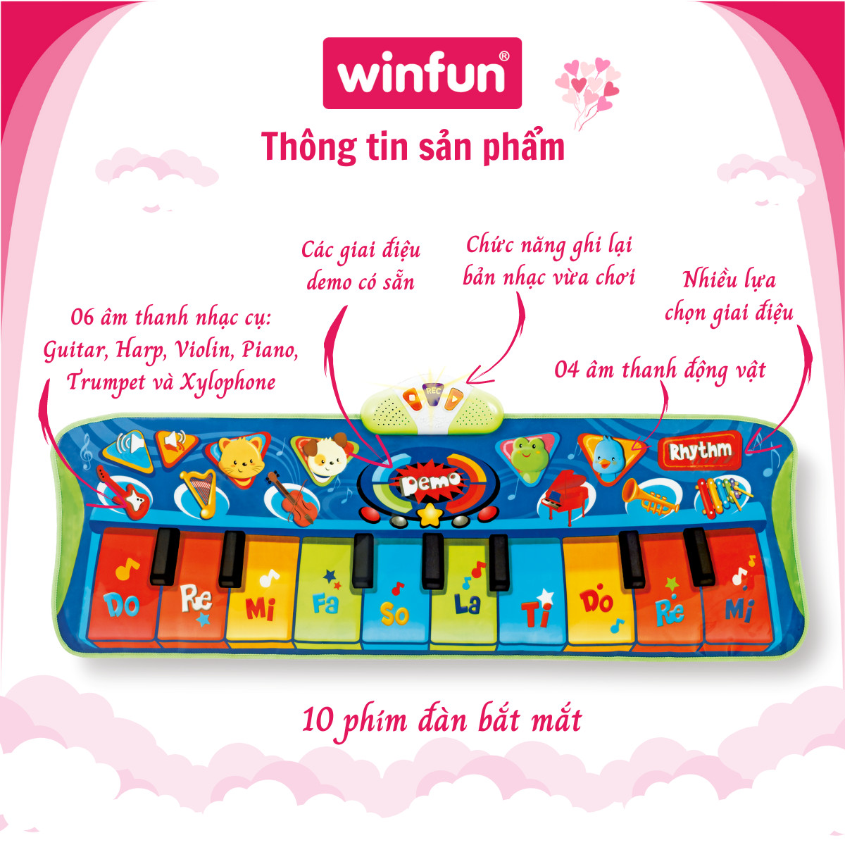 Thảm đàn Size lớn cho bé 130*48cm - nhảy cùng nhịp điệu Winfun 2507-NL