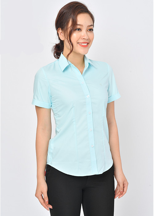 Áo sơ mi nữ ngắn tay Thái Hòa trơn