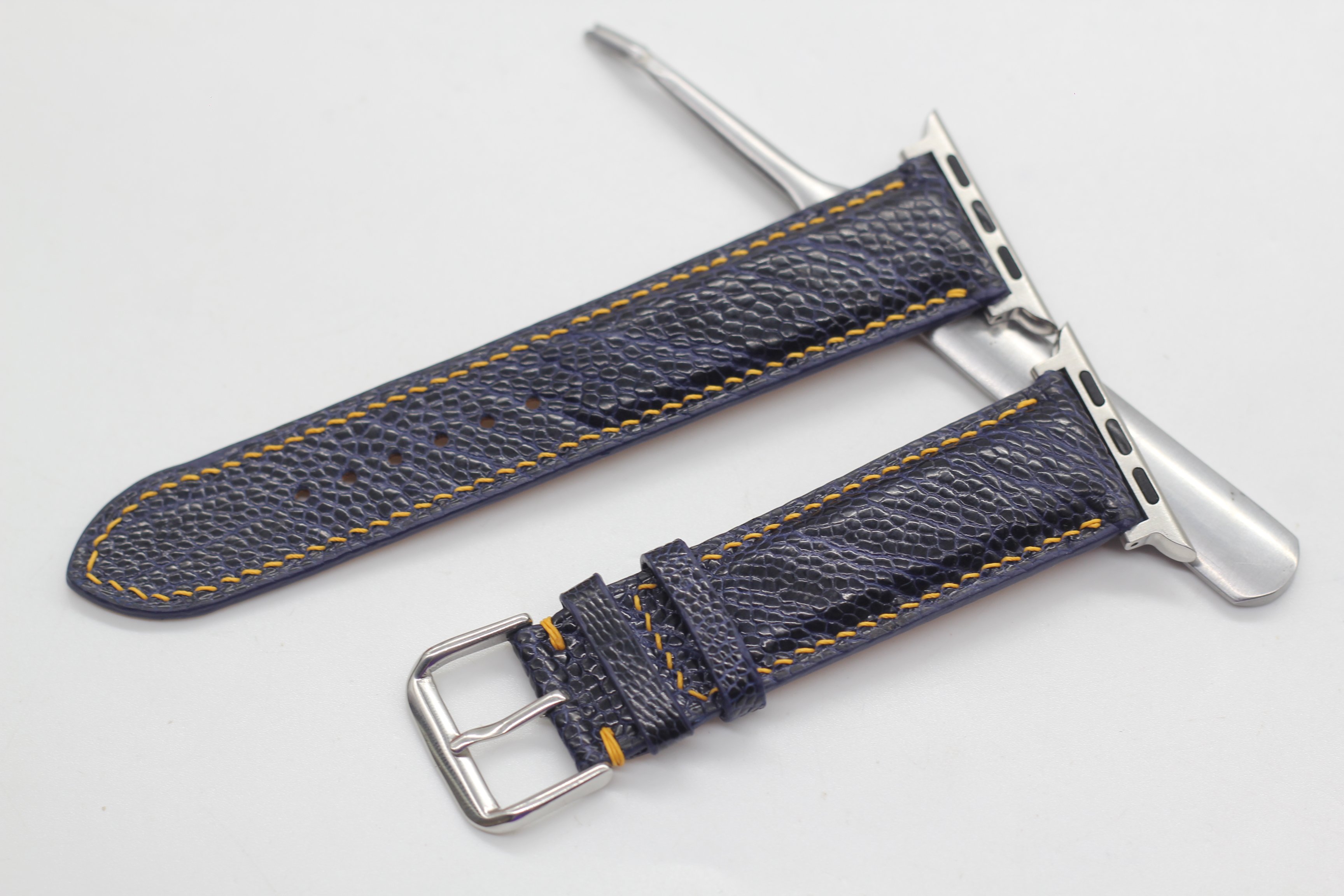 Dây Đeo Thay Thế Dành Cho Dòng Apple Watch, Dây Đồng Hồ Chính Hãng Da Đà Điểu Handmade Màu Xanh Khóa Kim AWOT-01