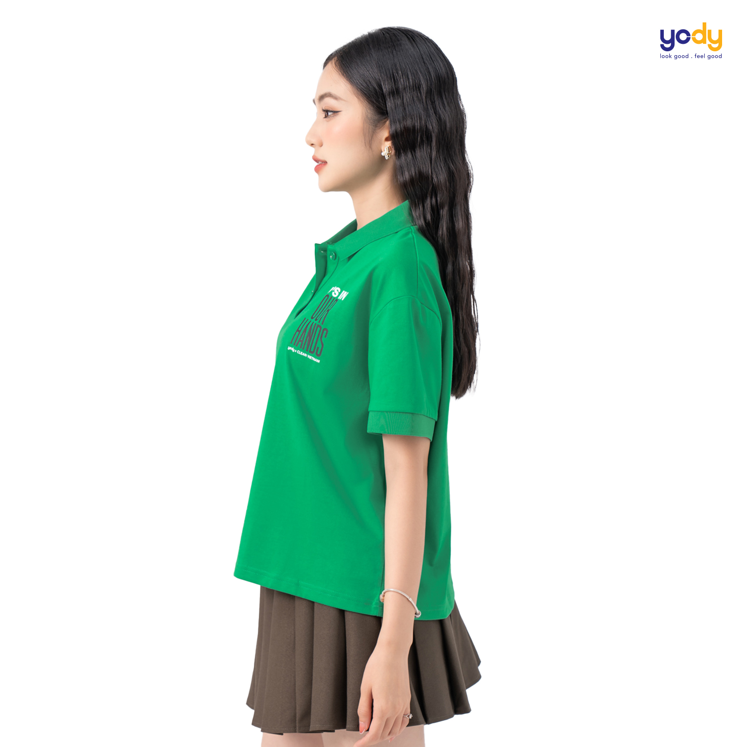 Áo polo nữ YODY chất liệu Clean Vietnam, áo thun dáng rộng trẻ trung APN6258