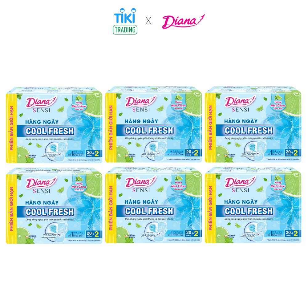 Bộ 6 Gói Băng Vệ Sinh Diana Hàng Ngày Cool Fresh (Gói 20 miếng)