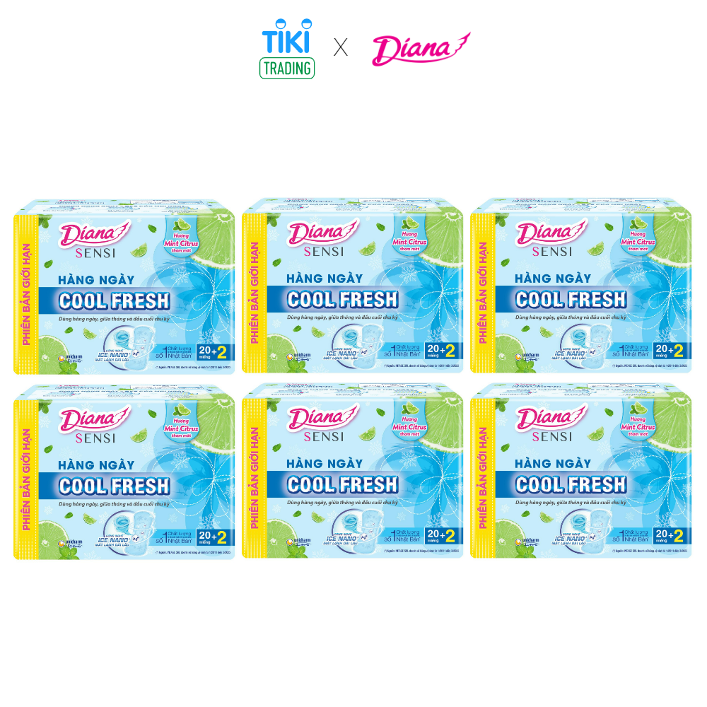 Bộ 6 Gói Băng Vệ Sinh Diana Hàng Ngày Sensi Cool Fresh (20 + 2 Miếng/Gói)