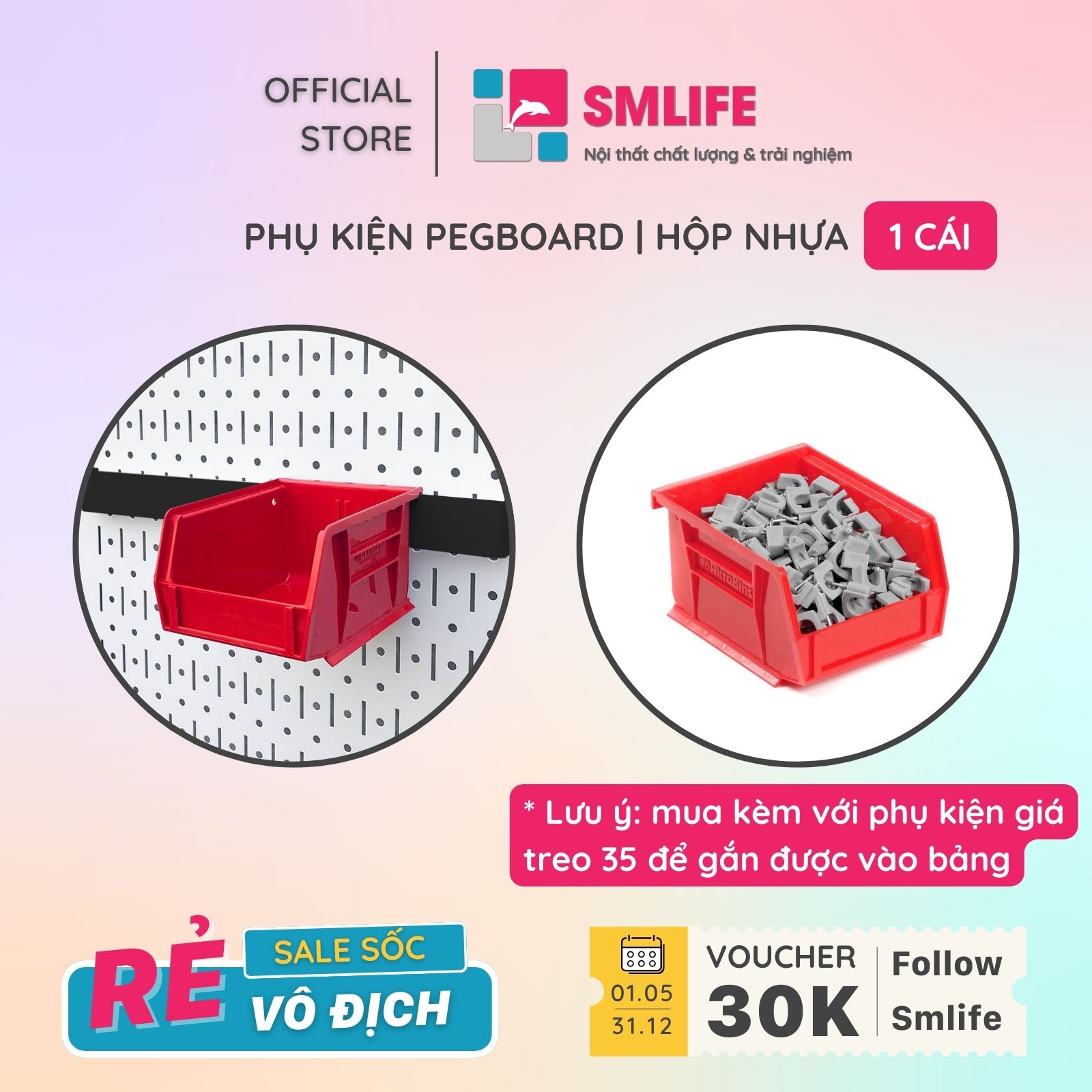 Hộp nhựa Pegboard - Phụ kiện móc treo cho bảng treo dụng cụ cơ khí kim loại