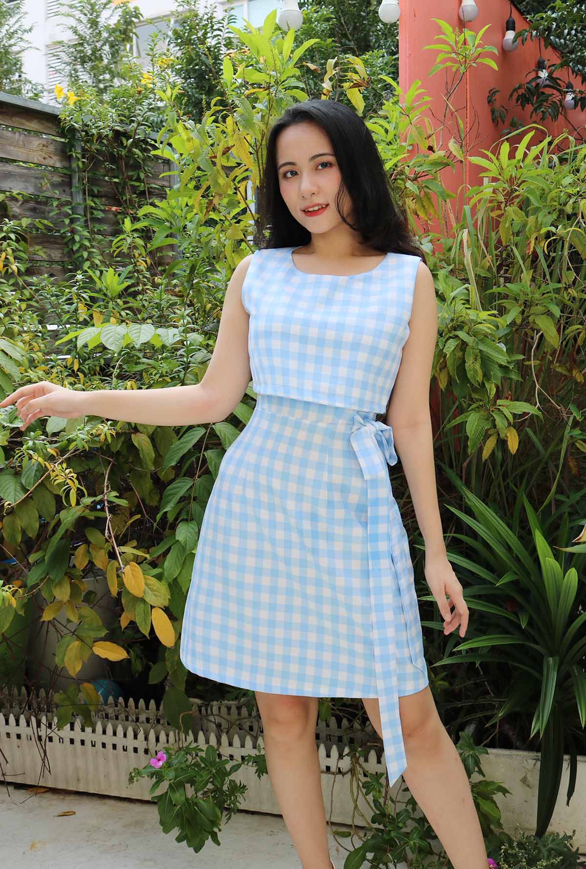 Đầm nữ caro xanh thiết kế thời trang trẻ trung dáng chữ a sát nách hợp đi chơi đi làm
