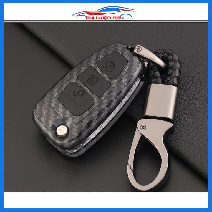 Ốp vỏ bọc chìa khóa xe BT50, BT-50 bản chìa gập sợi nhựa cacbon kèm móc treo Inox
