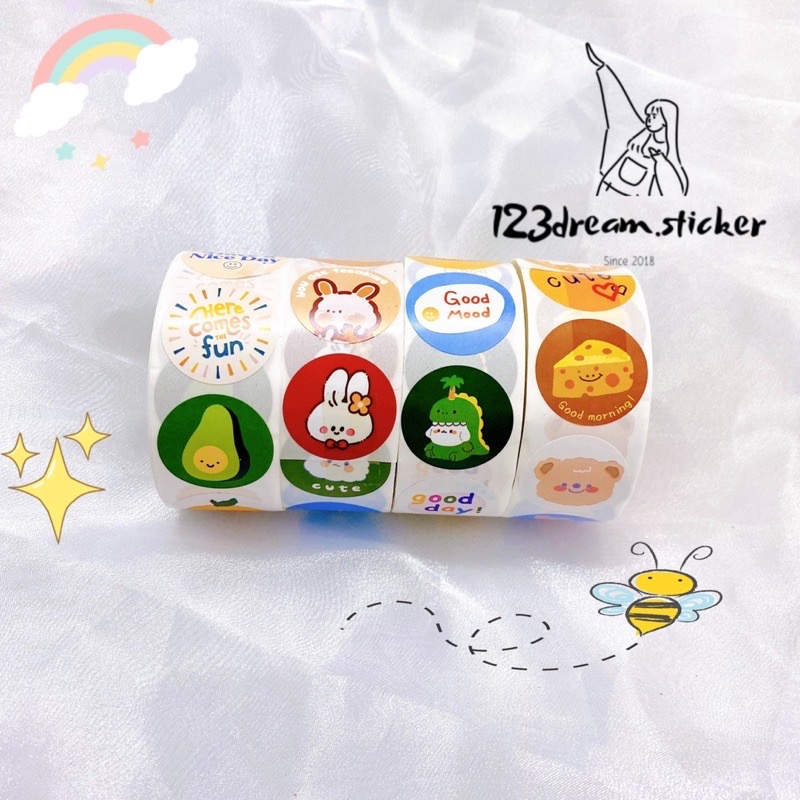 Cuộn 500 tem dán sticker trang trí size 2.5cm mẫu quả bơ nhỏ