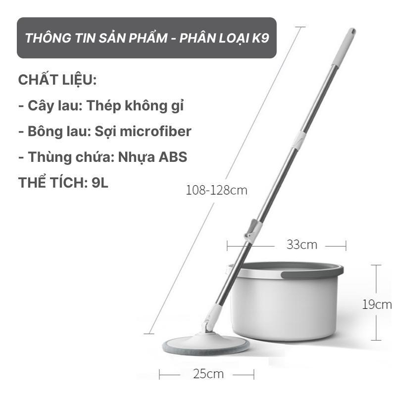 Bộ Cây Lau Nhà Thông Minh K9 Tự Vắt Xoay 360 Độ Kèm Thùng Tự Vắt Cao Cấp