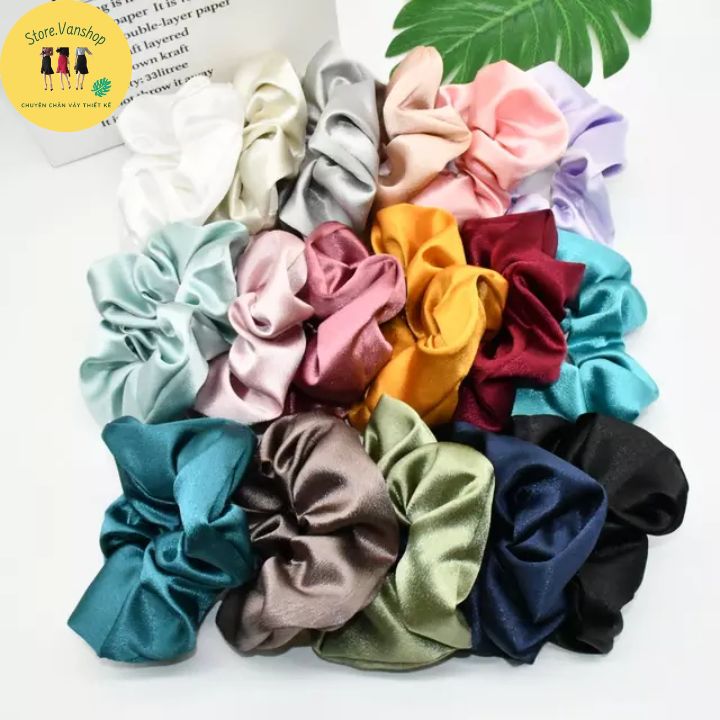 Set 10 cột tóc vải scrunchies dây buộc tóc vải trơn bóng loại đẹp hot trend - Phụ kiện thời trang nữ CT0008