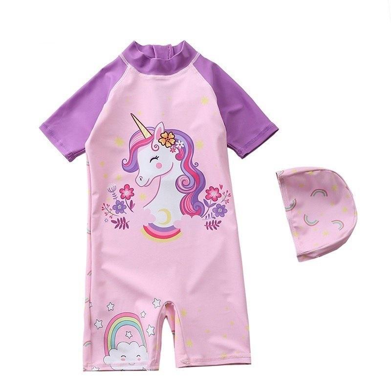 Đồ bơi bé gái liền thân màu hồng tím pony  MS200158