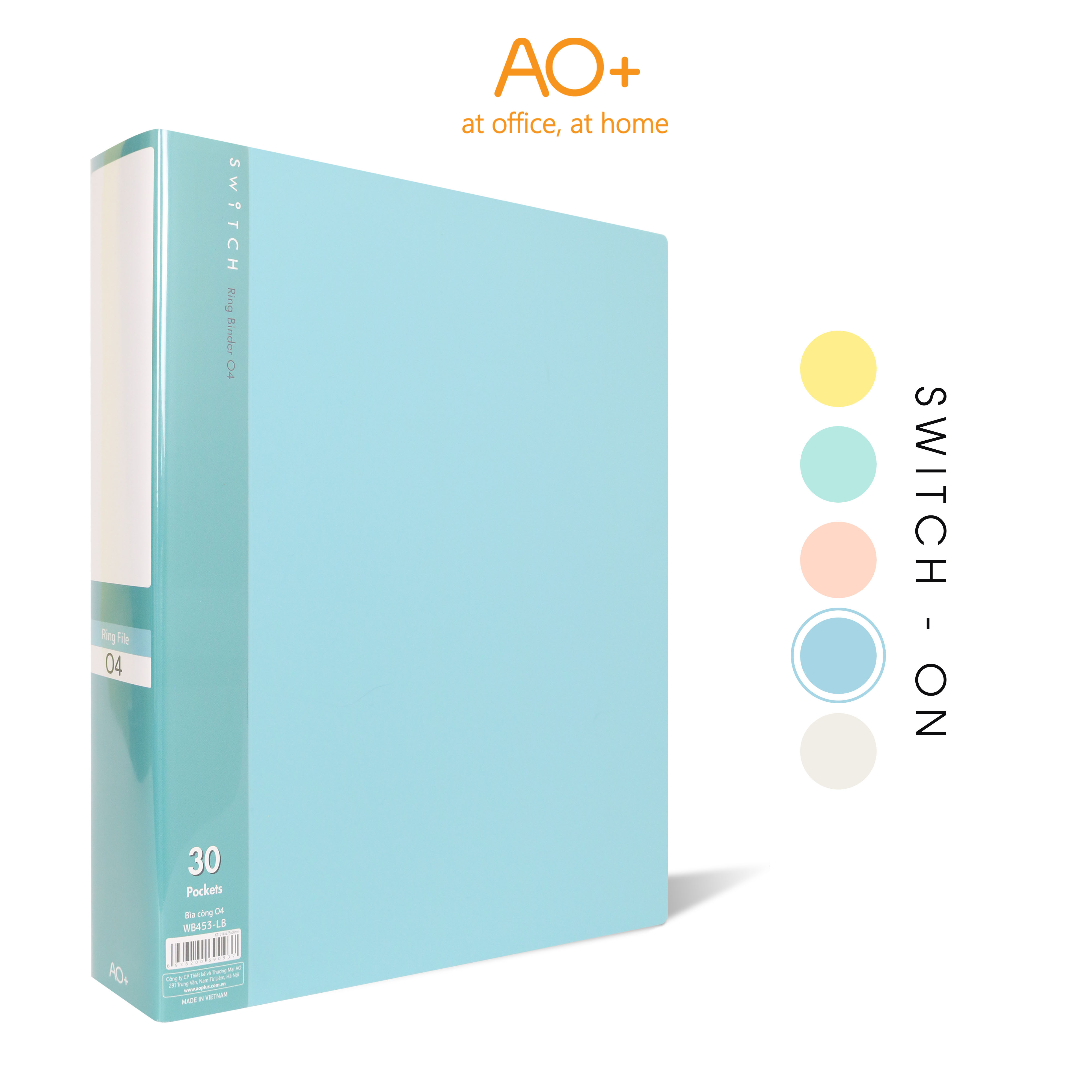 Bìa Còng O4 Switch ON AO+, Nhựa PP/ A4, 4 Nhẫn O, Kèm Bộ Phân Trang và Túi Sơ Mi Lỗ,