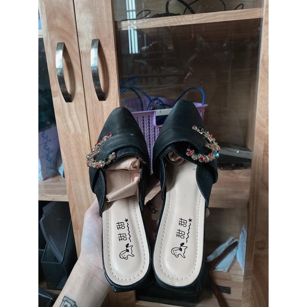 Giày sục da đính khuy đá - sục C đá