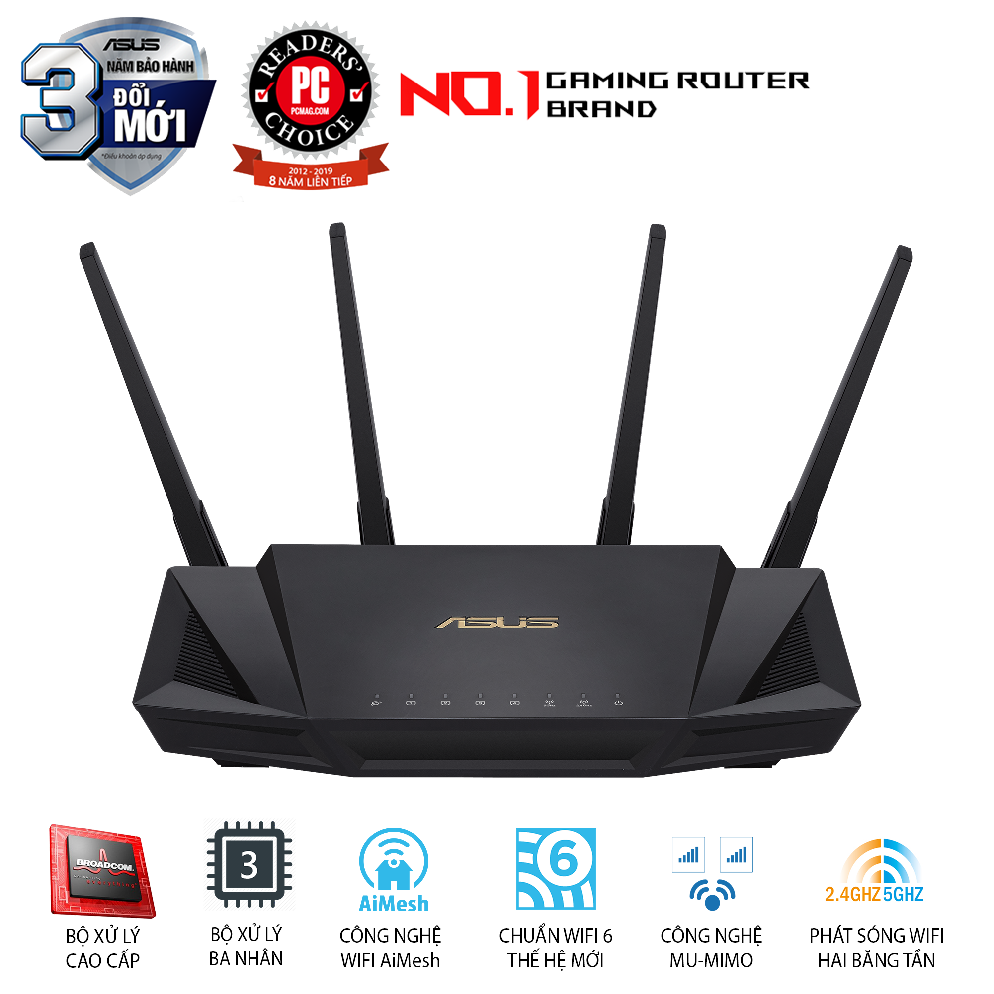 Gaming Router Wifi Asus RT-AX3000 Dual Band WiFi 6 AX3000 Băng Tần Kép AiMesh AiProtection MU-MIMO OFDMA - Hàng Chính Hãng