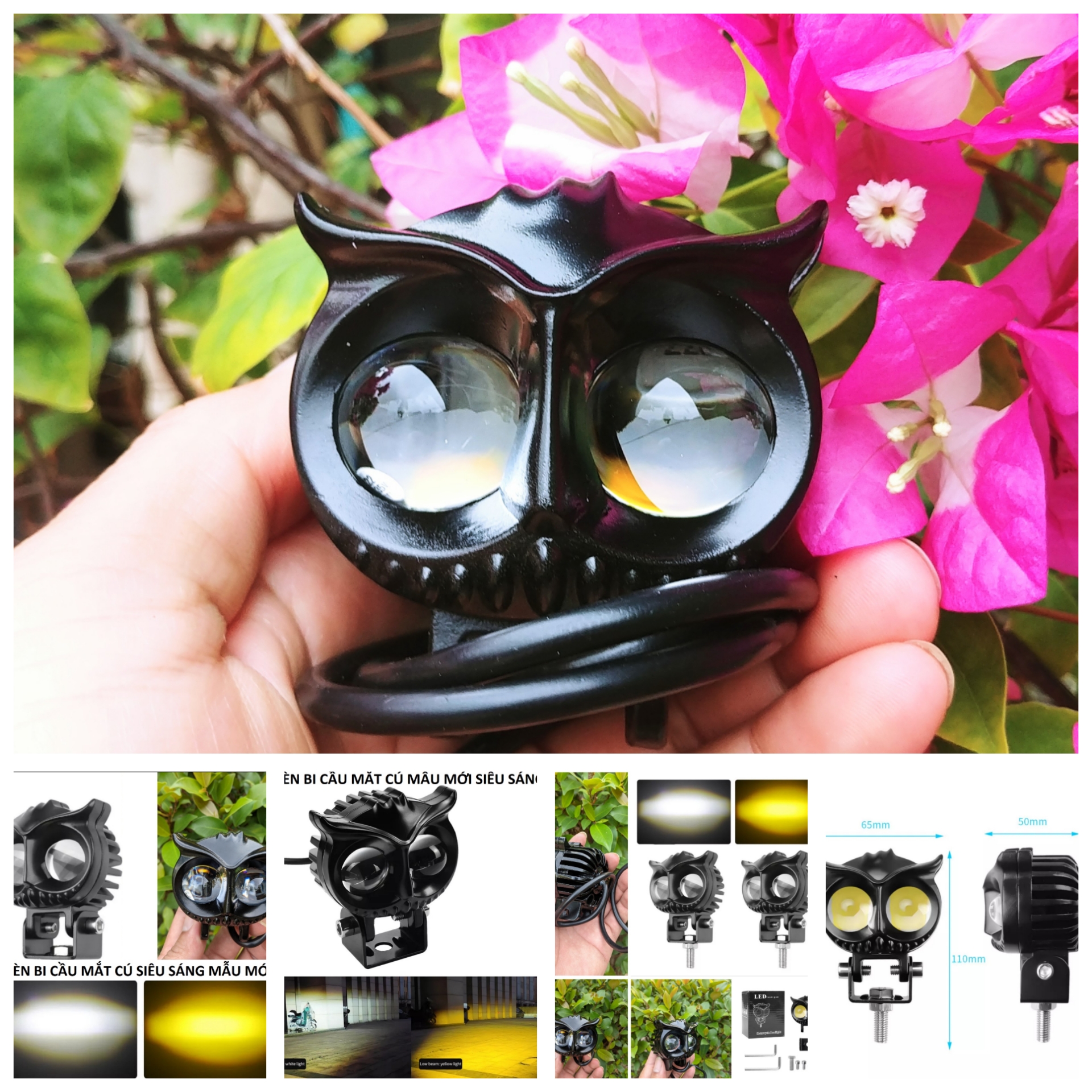 ĐÈN TRỢ SÁNG BI CẦU MẮT CÚ SIÊU SÁNG 45W PHA VÀNG CỐT TRẮNG XE MÁY XE HƠI ÔTÔ MẪU MỚI