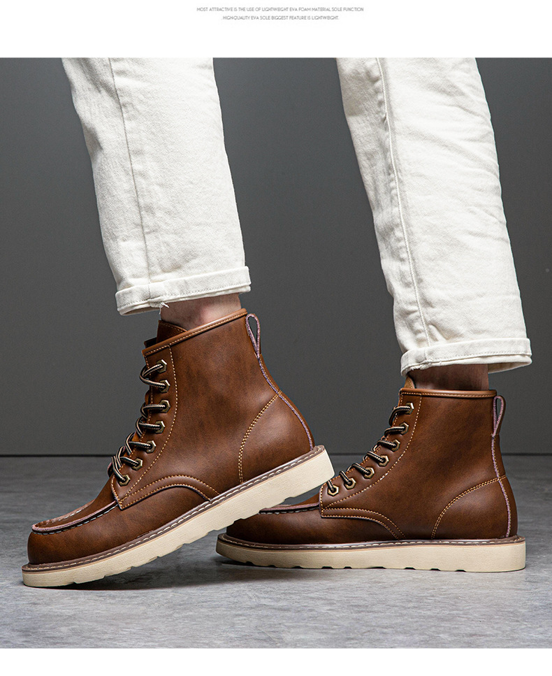Giày boot da bò, giày đốc cổ cao big size cỡ lớn cho nam chân to - BT168