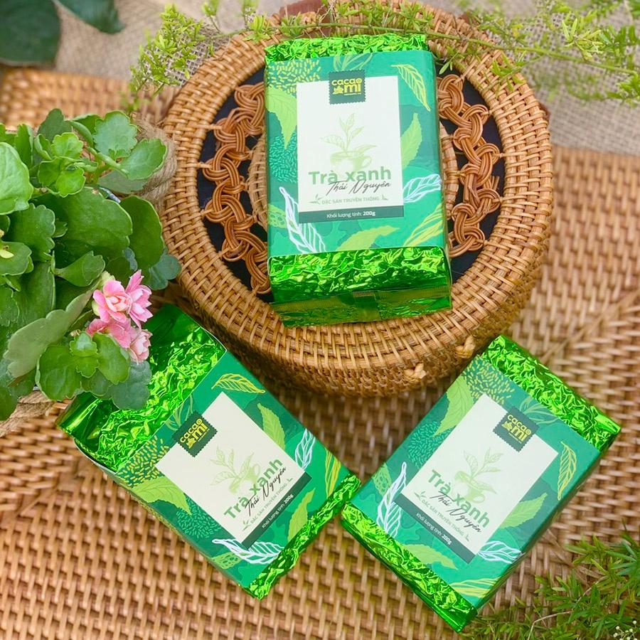Trà xanh Tân Cương Thái Nguyên CACAOMI chè bắc loại ngon, đặc sản truyền thống Việt Nam làm quà biếu tặng 200g