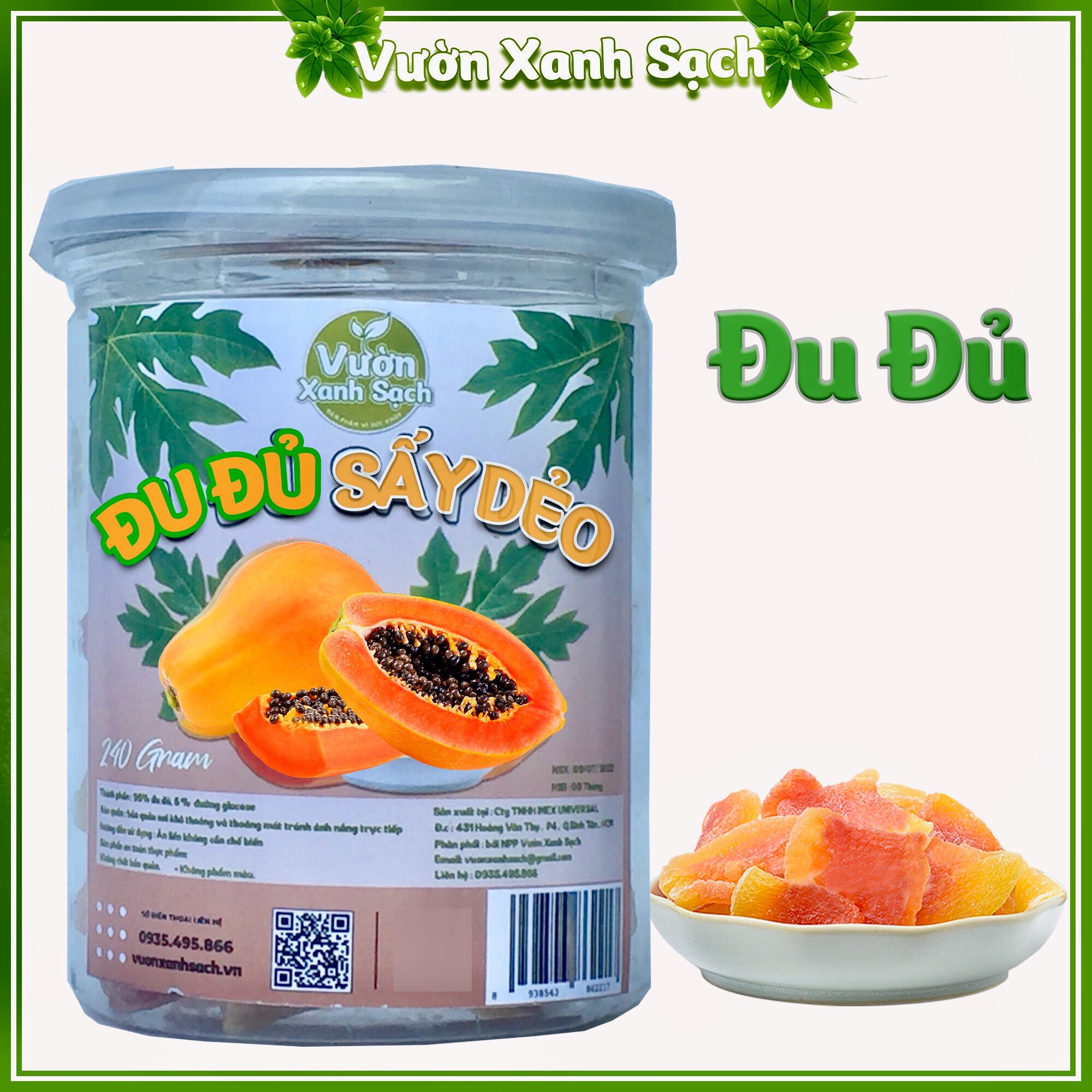 Đu đủ sấy dẻo 240G / Thương hiệu Vườn Xanh Sạch