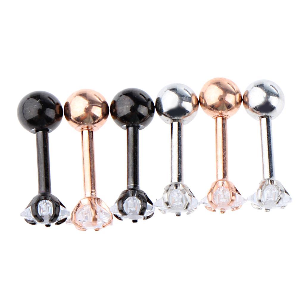 2-7pack 3 Pairs Stainless Steel Zircon Piercing Stud Earrings Pentagram White