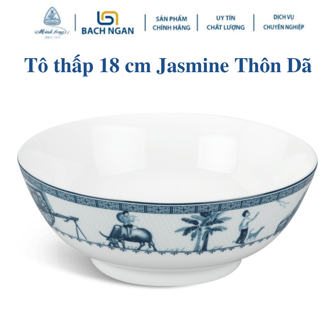 Tô thấp Minh Long 18 cm Jasmine Thôn Dã - Bằng sứ, Hàng Đẹp, Cao Cấp, Dùng Trong Gia Đình, Đãi Khách, Tặng Quà Tân Gia