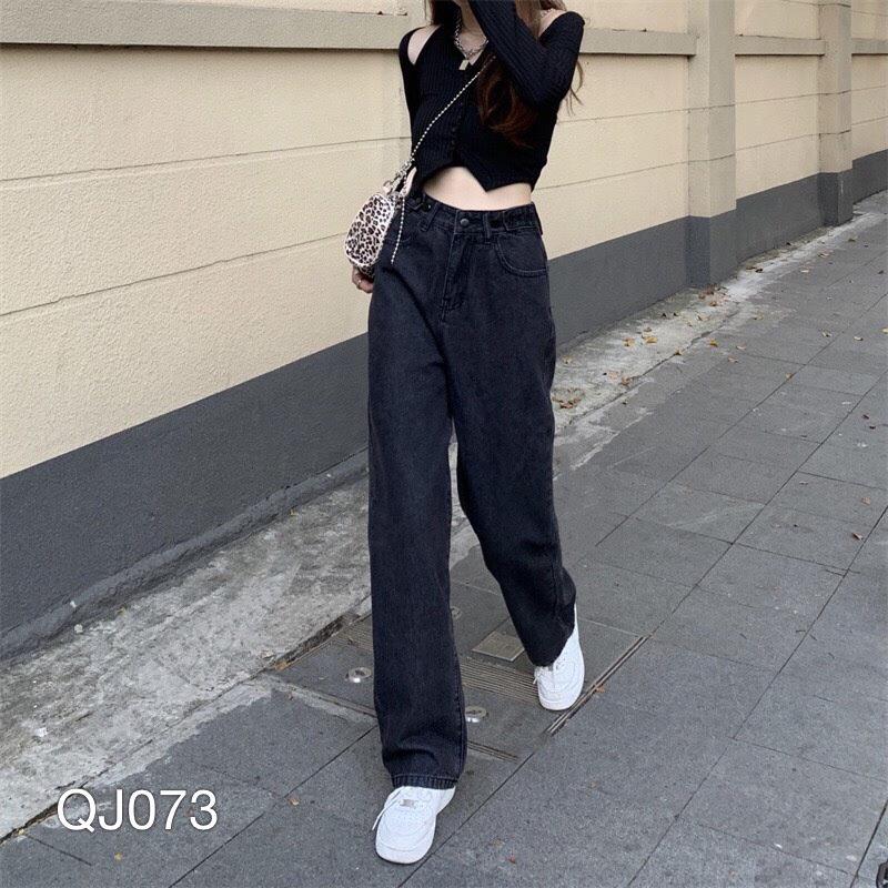 QUẦN JEAN BAGGY NỮ ỐNG RỘNG ĐEN XÁM - QJ073