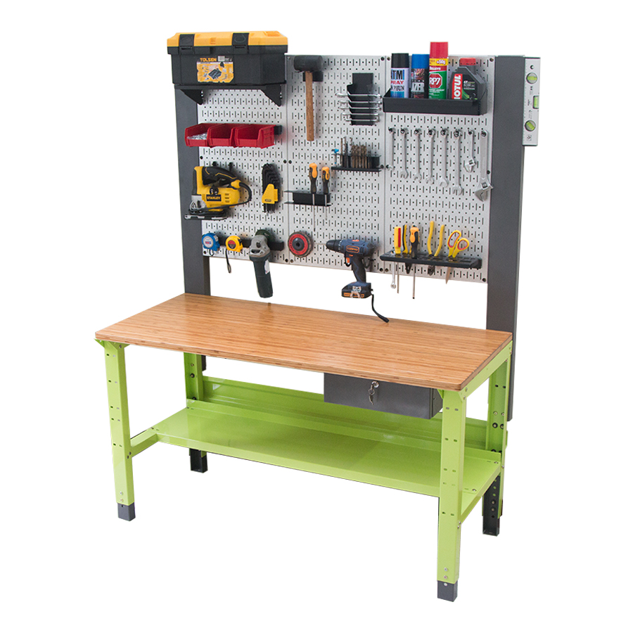 Bàn nguội thao tác cơ khí Workbench mặt bàn tre khung Pegboard WB-Pegboard