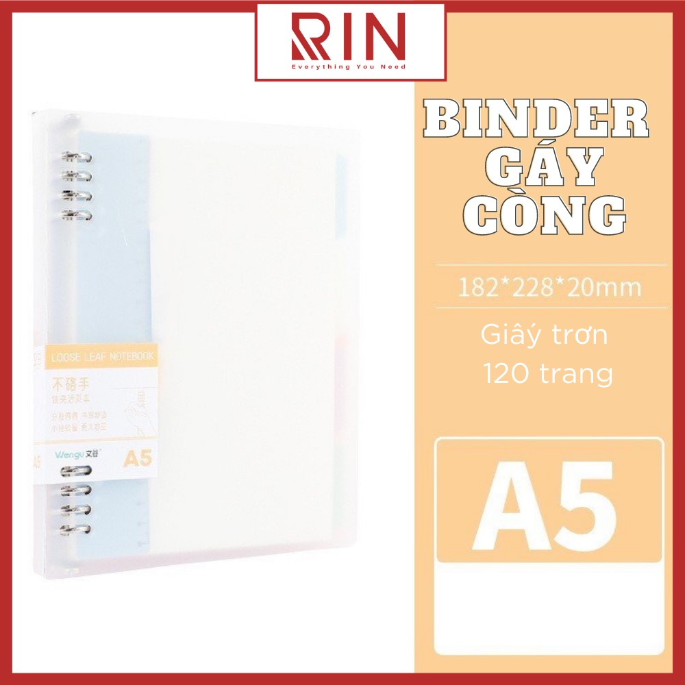 Sổ Tay Ghi Chép Gáy còng  / Binder Gáy Lò Xo ghi chép 120 Trang/ Bìa nhựa sổ tay gáy còng - Có kèm giấy 120 trang