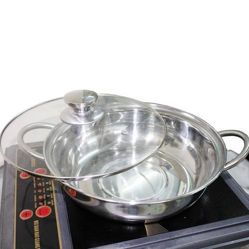 Nồi lẩu inox dày 26cm có nắp kính và tay cầm chống nóng cao cấp dùng được bếp từ và mọi loại bếp