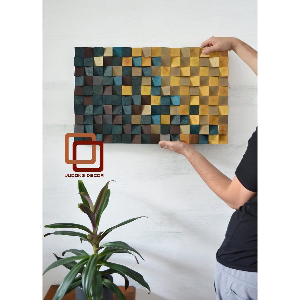 Tranh gỗ trang trí 3D tone XANH VÀNG ẤM ÁP (Wood mosaic) - (KÍCH THƯỚC 30x40 và 40X60cm)