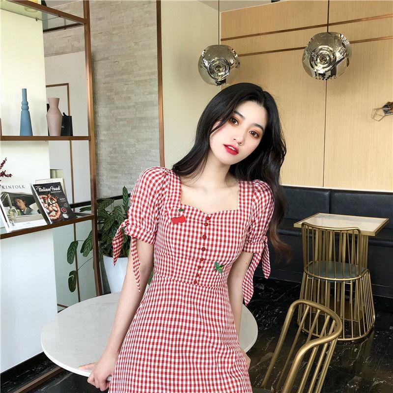 CHENGRUI Trang phục mùa hè 2021 Pháp Vintage ngọt ngào mối tình đầu siêu cổ tích Plattern váy sen phong cách phương Tây thắt lưng váy