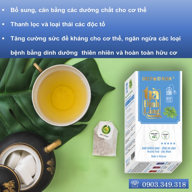 TRÀ ĐINH LĂNG HỘP – Delta D'Asia Phục hồi cơ thể, ăn ngon, ngủ tốt (25 túi x 1,5 g)