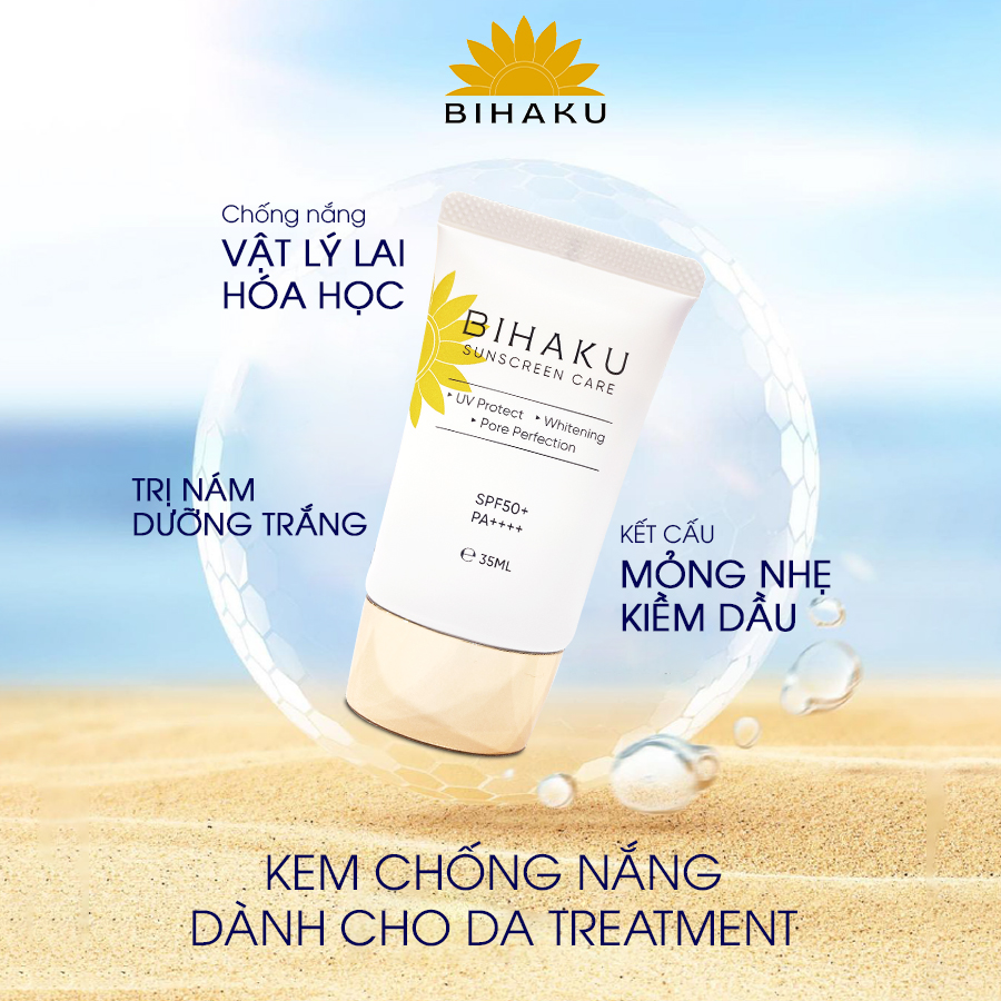 Ộ đôi chống nắng mờ nám BIHAKU SUNSCREEN CARE SPF50+ PA++++ 35g và SKINMD DAY & NIGHT BRIGHTENING CREAM 50g giúp làm mờ nếp nhăn sáng da