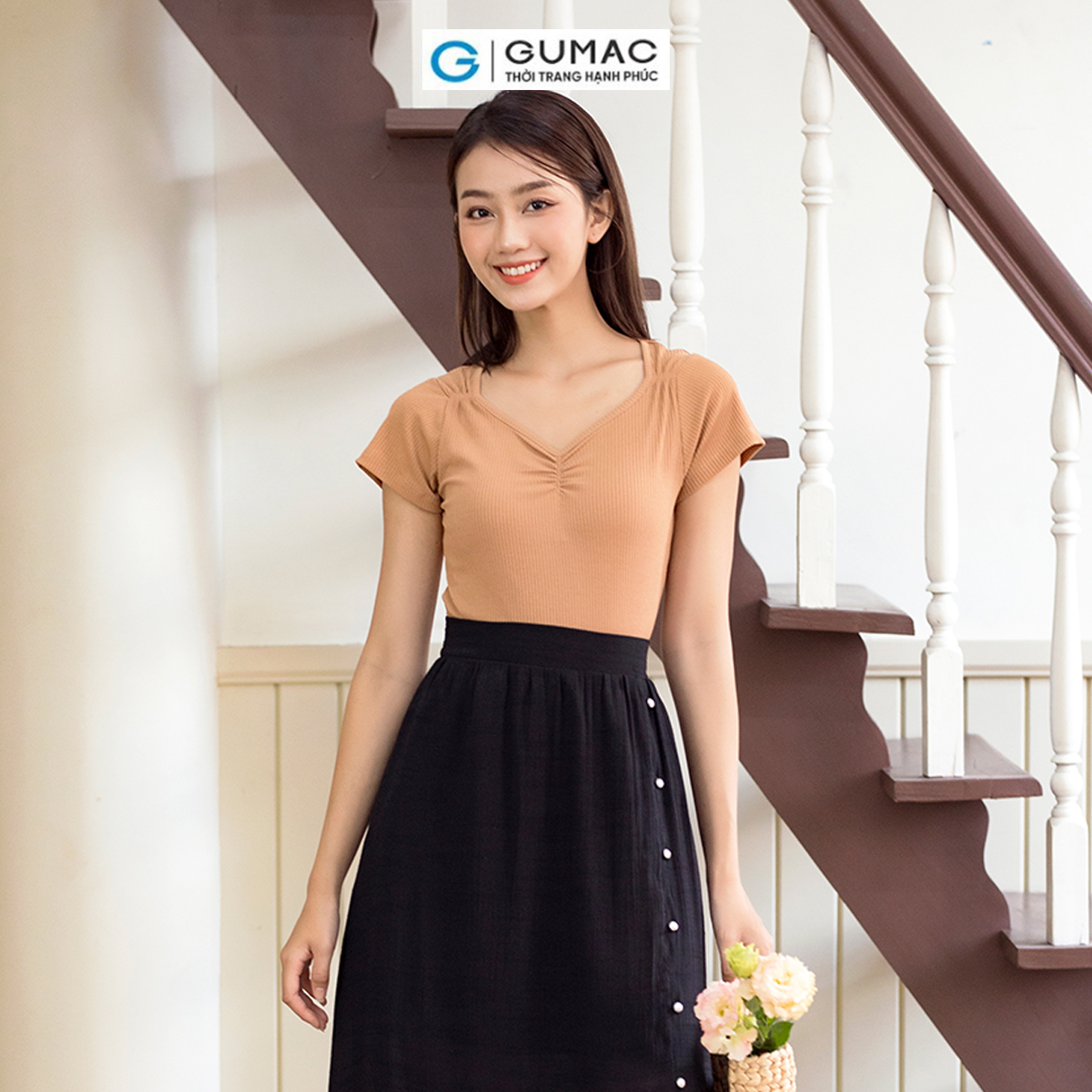 Chân váy maxi xẻ tà trước phong cách thời thượng thời trang GUMAC VD06037